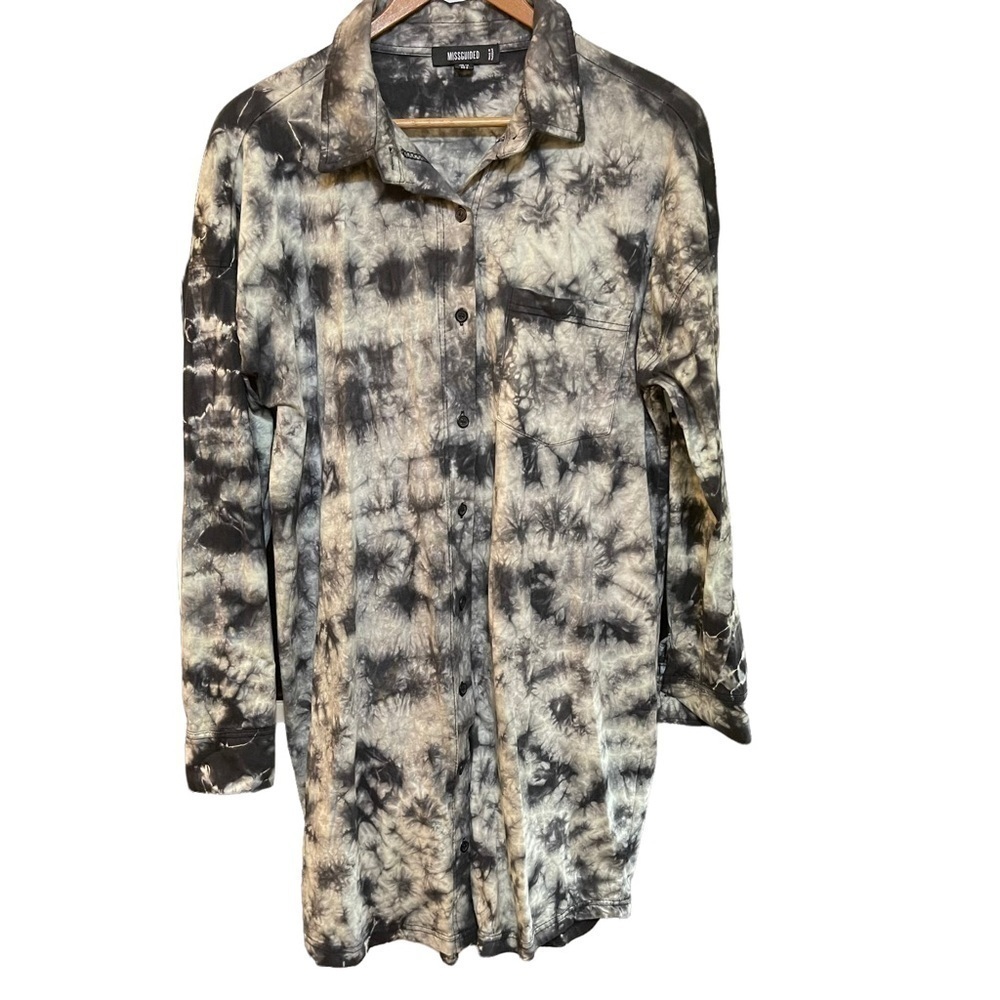 Missguided Shirt Dress Long Sleeve Black White Gray Grey Tie Dye Women's‎ Size 8